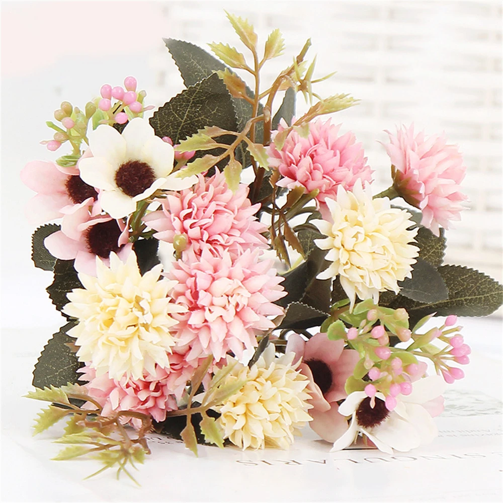 

Pink Hydrangea Bouquets Silk Fake Flowers Home Decoration Artificial Flowers Bouquet Plants Livingroom Wedding Party Decoration