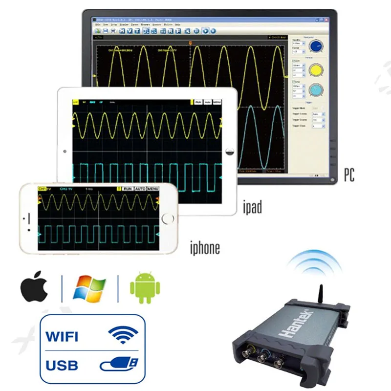 Цифровой осциллограф Hantekidso1070a USB IOS iPad Android портативный с Wi-Fi | Инструменты