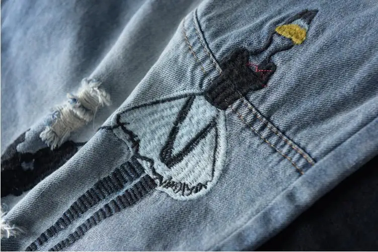 Женские рваные джинсы с высокой талией джинсовые штаны шаровары из хлопка