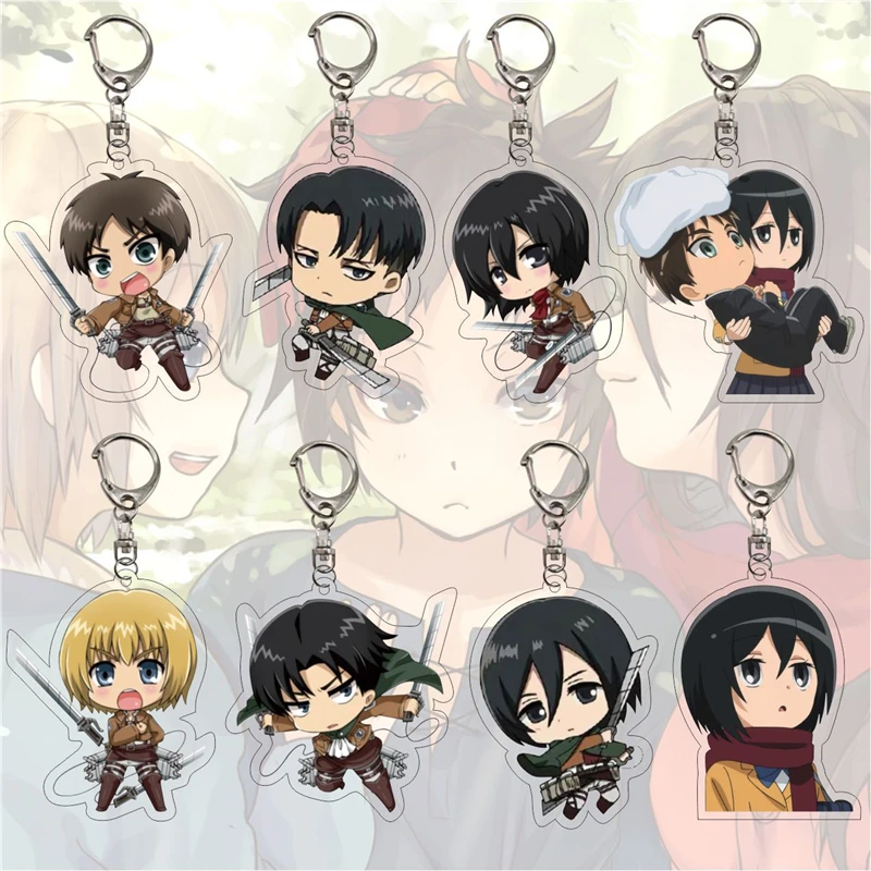 

Attack on Titan Keychain on Backpack Anime Accessories Cartoon Transparent Acrylic Key Chain Kawaii Eren Q Figures Key Ring Gift