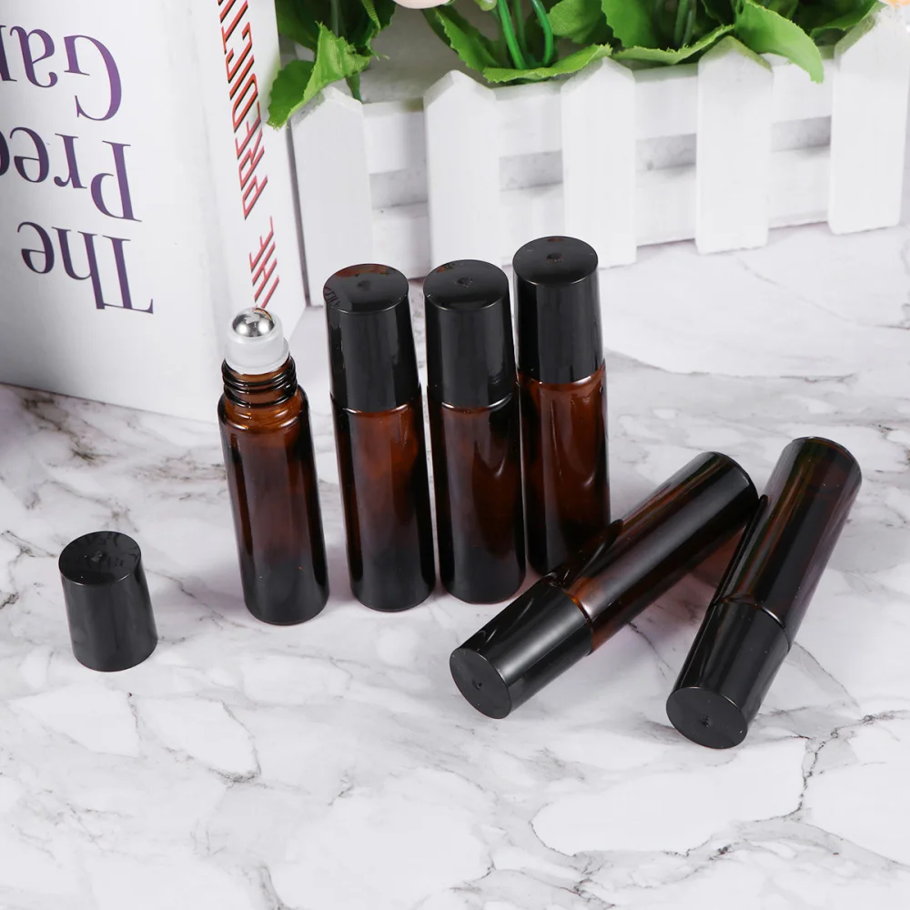 

24pcs 10ml Amber Empty Refillable Glass Perfume Roll On Bottle With Stainless Steel Roller For Essential Oil Aromatherapy