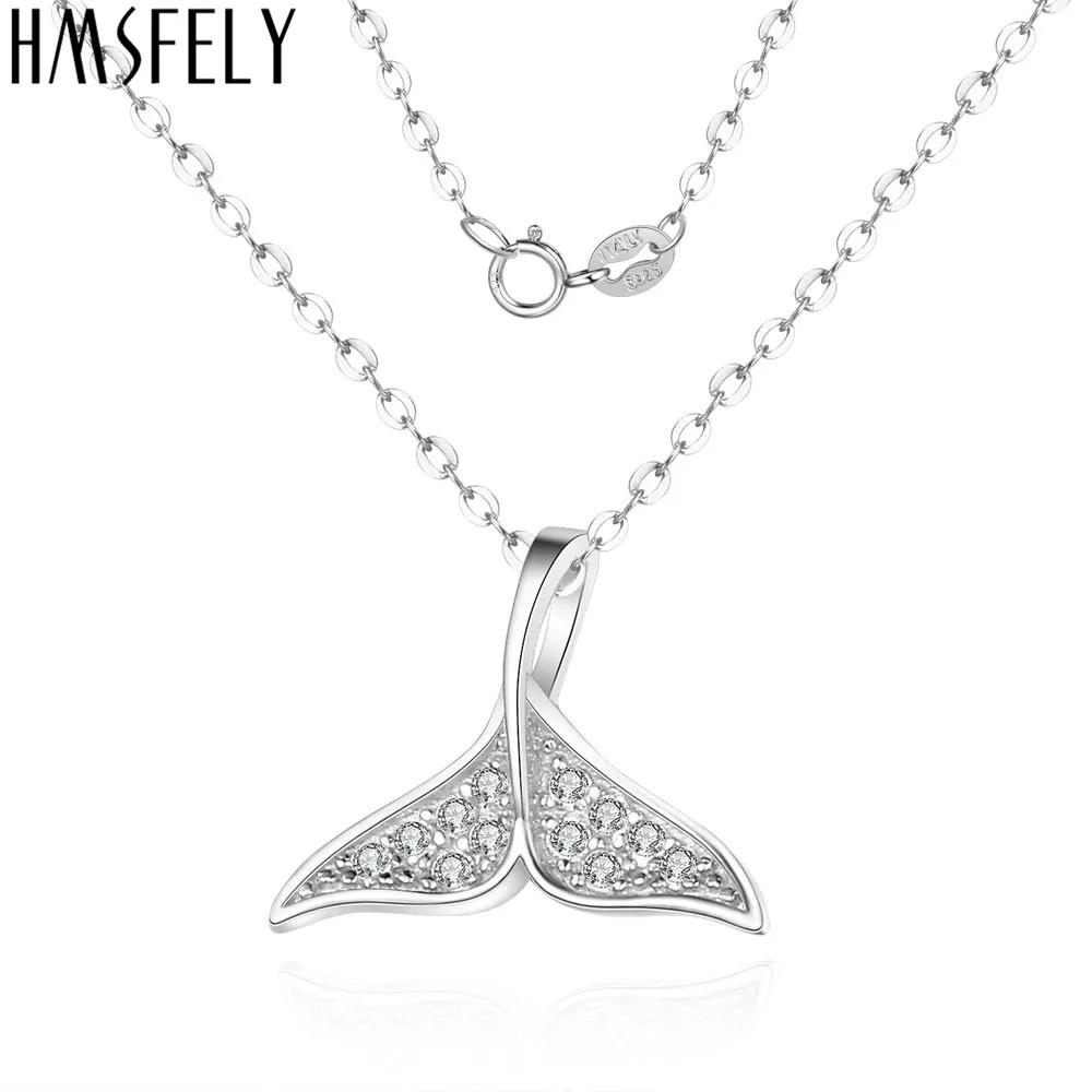 HMSFELY 925 Стерлинговое Серебро Циркон в форме сердца кулон виде хвоста Кита женское