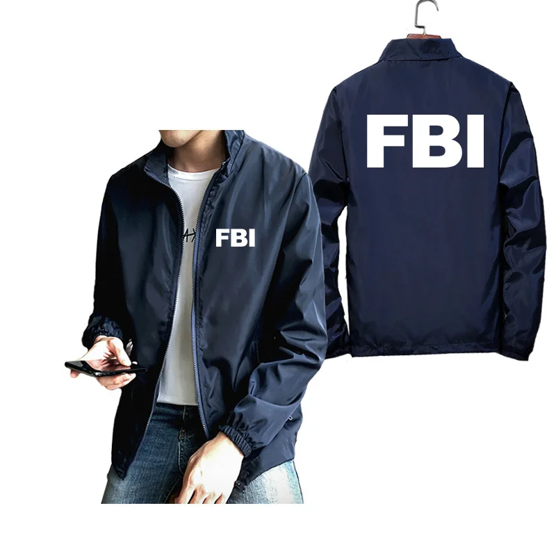 Куртка мужская на молнии с принтом логотипа ФБР Повседневная тонкая ветровка