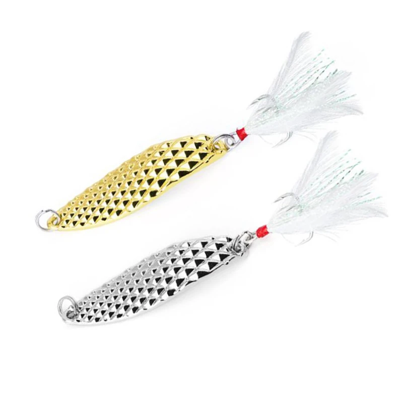 

Spoons Hard Fishing Lures Feather Tail Treble Hooks Metal Fishing Rotating Spoon Lure Baits Spinner For Trout Pike Bass Salmon