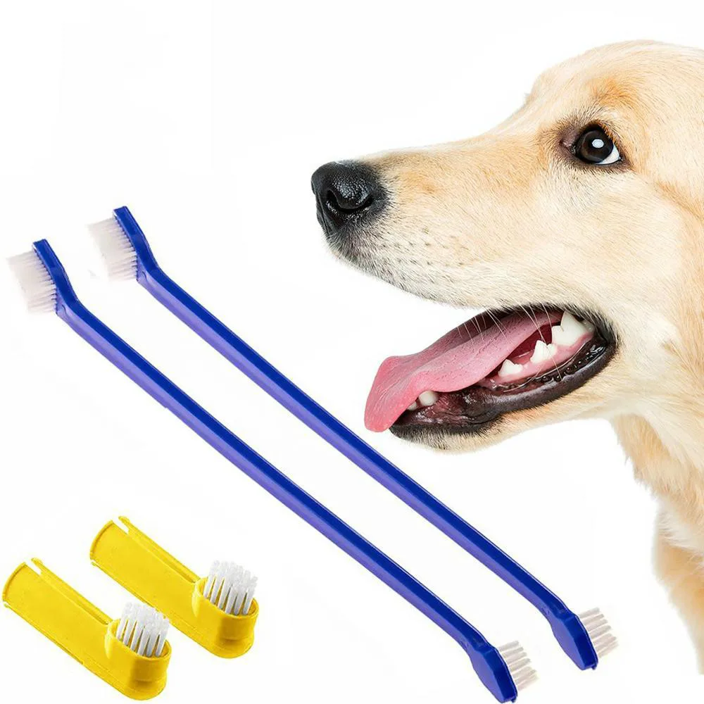 Зубная щетка для собак зубная на 2 пальца + 1 с двойной головкой длинной ручкой