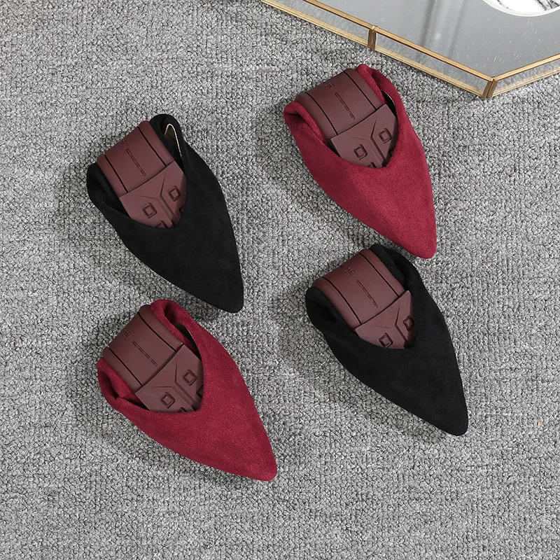 Женские туфли из флока на плоской подошве с острым носком большие размеры 41 42