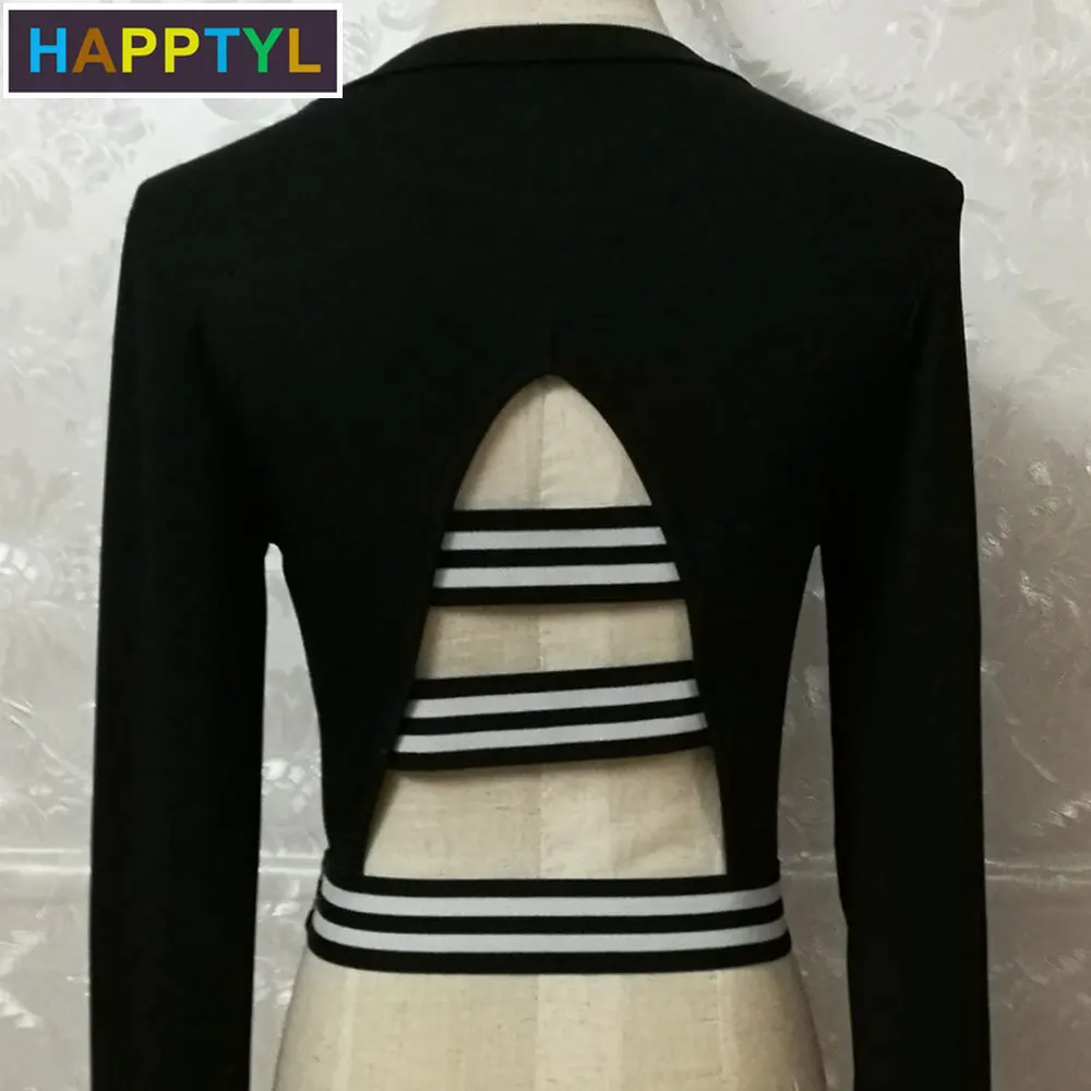 HAPPTYL 1 шт. женские рубашки с коротким рукавом открытой спиной и круглым вырезом |