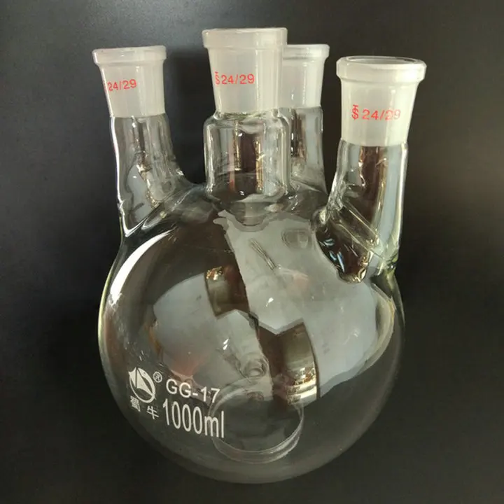 Стеклянная колба с круглым дном и 4 горлышками 1000 мл |