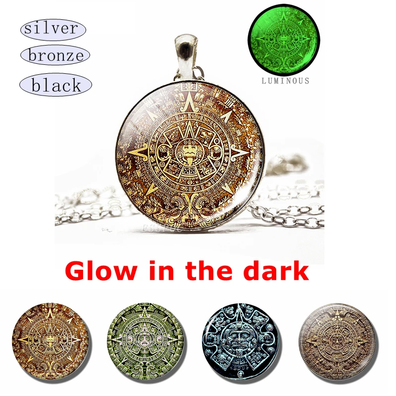 Светящееся ожерелье с календарем Майя кабошон Тотем ацтекский календарь ретро