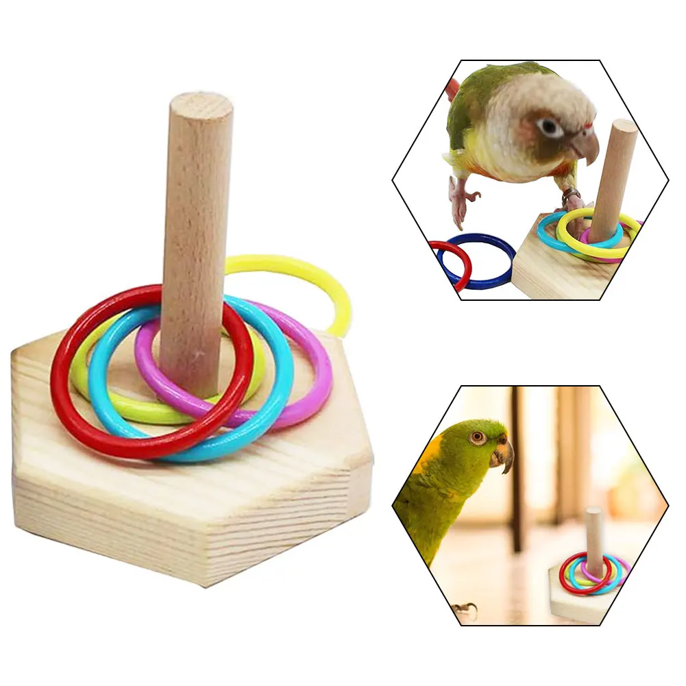 

Funny Mini Ferrule Toy Parrot Birds Parrot Wooden Platform Plastic Rings Intelligence Training Chew Puzzle Toy Block Puzzle Toy