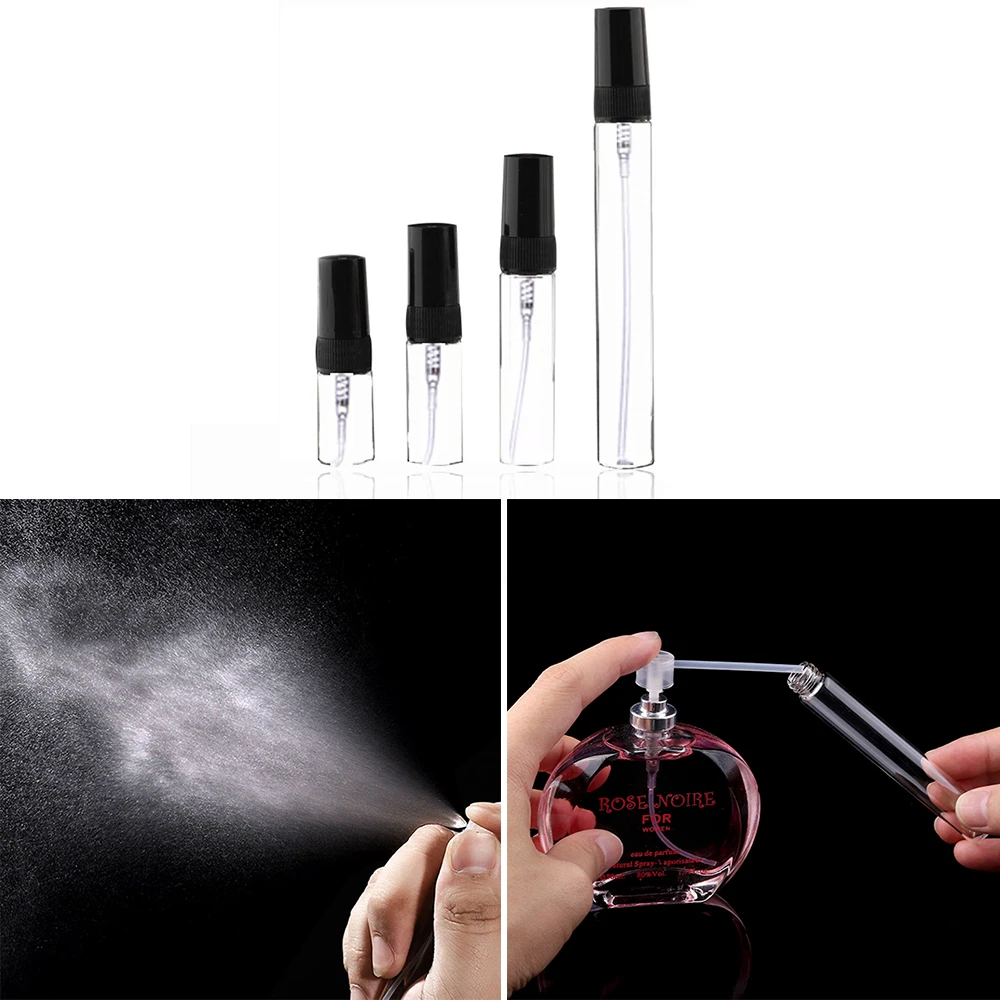

2/3/5/10ml Portable Glass Perfume Bottle Plastic Atomizer Empty Travel Cosmetic Perfume Container with Black Cap Dropshipping