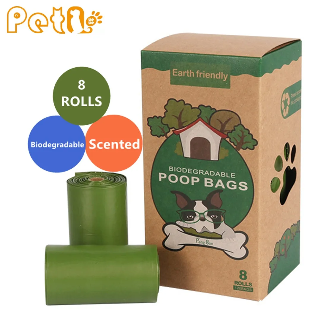 

PetQueue Pet Poop Bag Scented 8 Rolls Biodegradable Garbage Bag Eco Friendly Cat Pet Dog Poop Bags Dropshipping