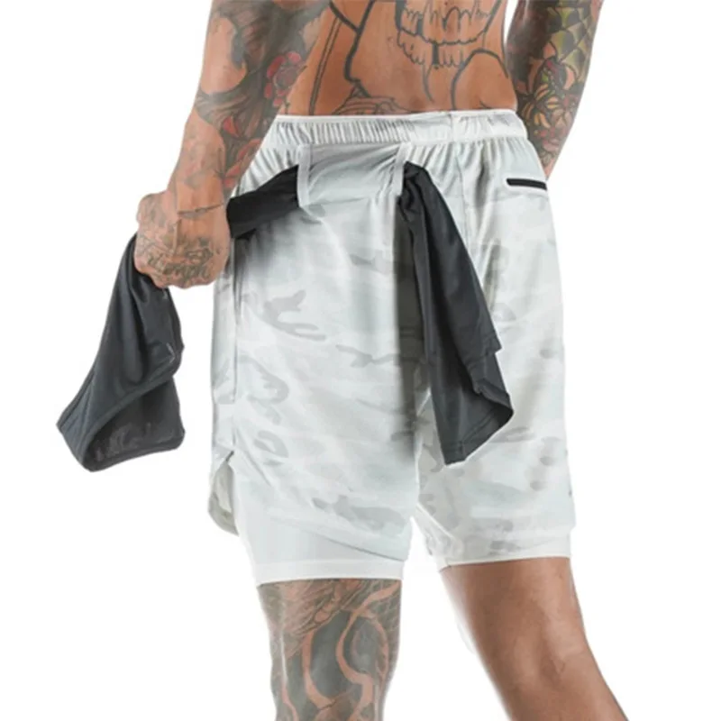 Шорты мужские для бега и фитнеса быстросохнущие спортивные штаны 2 в 1