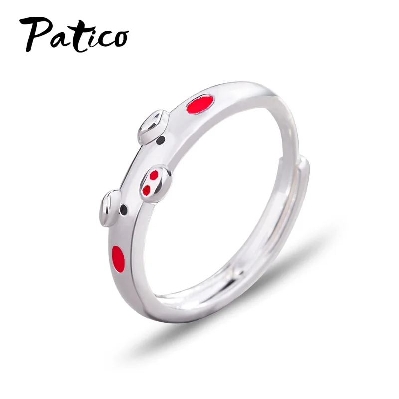 Кольцо женское розовое регулируемое серебряное в виде свиньи | Украшения и