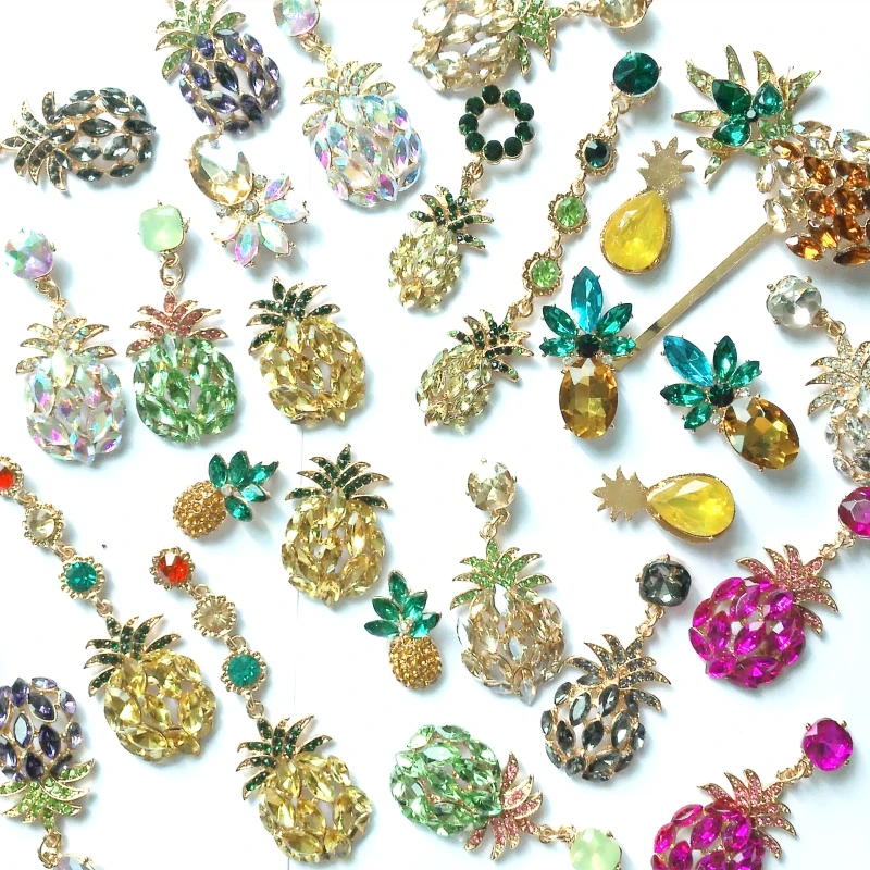 

New Colorful Cute Fruit Long Drop Earrings for Women Boho Pineapple Luxury Rhinestone Dangle Earrings Jewelry Wholesale 2022