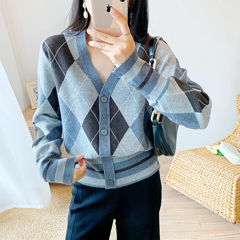 

New cardigan jacket British V-Neck Sweater college top women