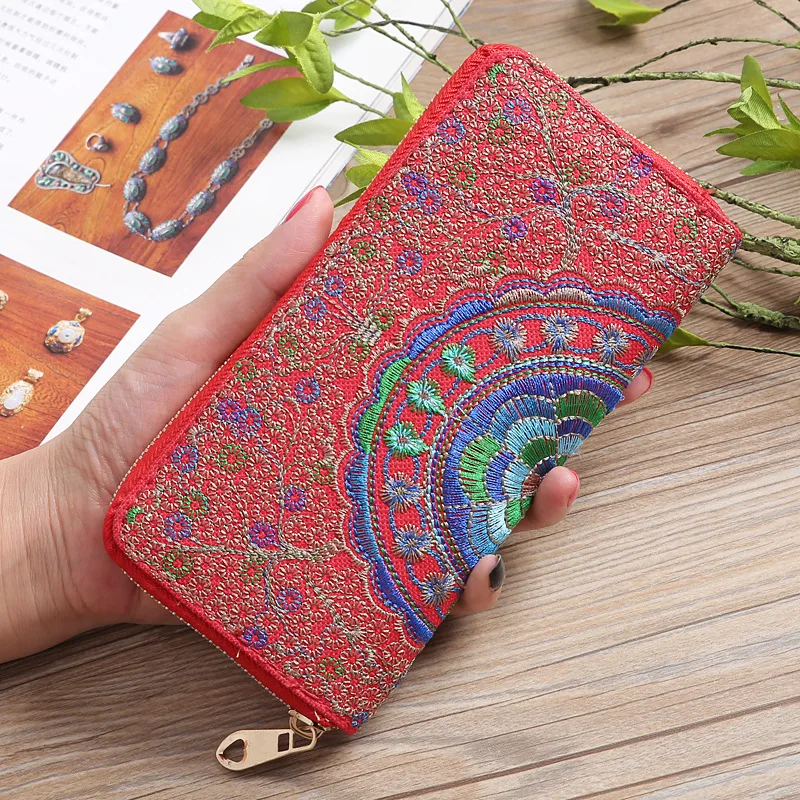 

Cloth Art Embroidery Flower Ethnic Style Women's Wallet Cross Section Type Clutch Bags for Women Chinese Style Purse Female A259