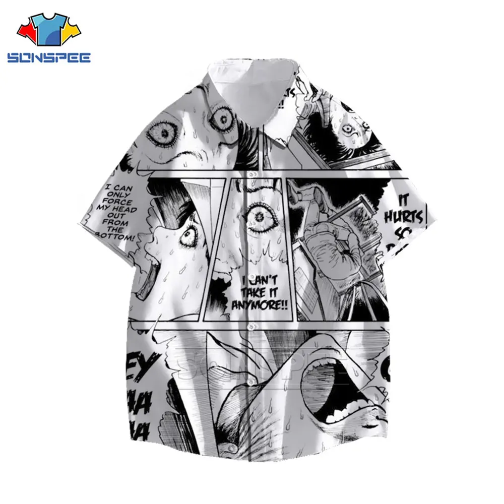 SONSPEE Horror Manga Junji Ito Shirt 3D Print Tomie Kawakami Hawaiian Shirt Summer Harajuku Casual Oversized Trend Shirts Blouse