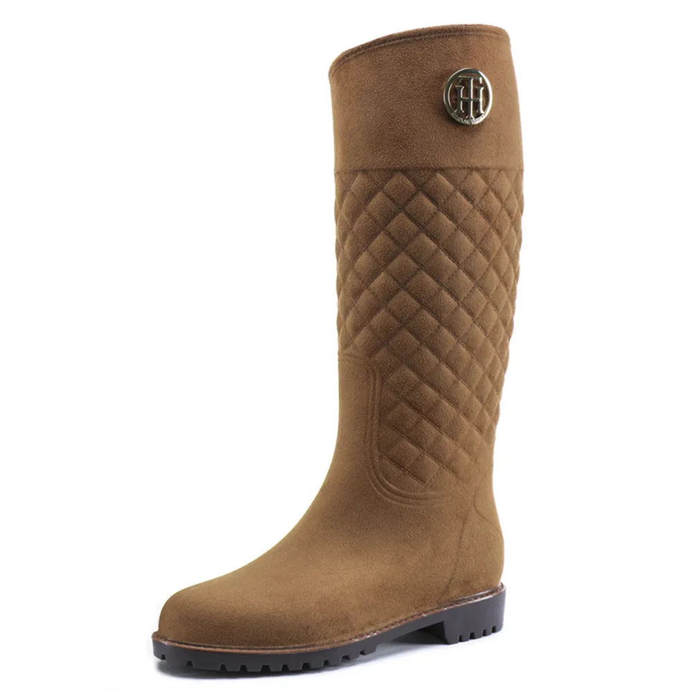

46-648TONGPU Women's Waterproof Tall Boots with Texture Shaft