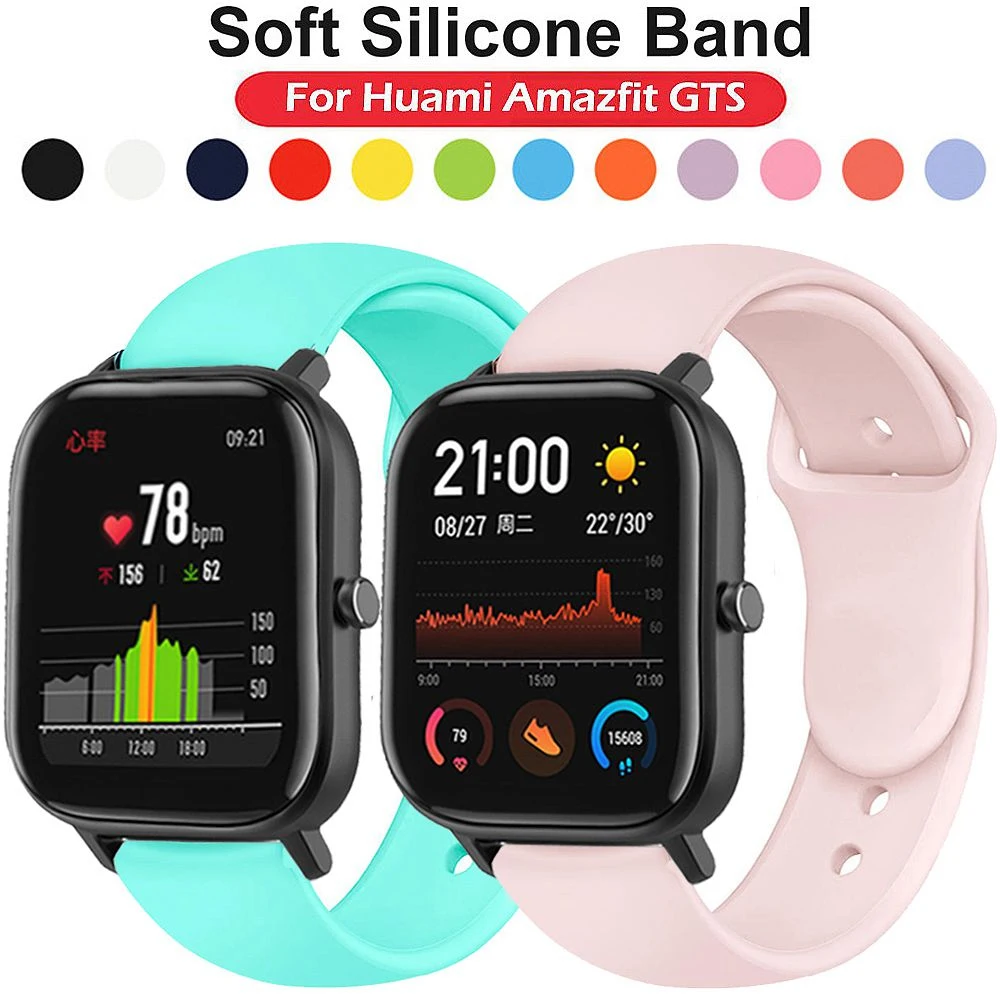 

20mm/22mm Silicone band For Amazfit GTS/2/2e/GTS2 Mini/GTR 42mm/47mm/GTR2/2e/stratos 2/3 Sport Watch Bracelet Amazfit bip strap