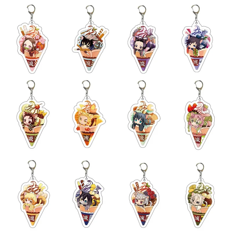 

Original Anime Key Chain Demon Slayer Key Ring Tanjiro Cartoon Double-Sided Acrylic Key Chains Bag Ornament Car Pendant