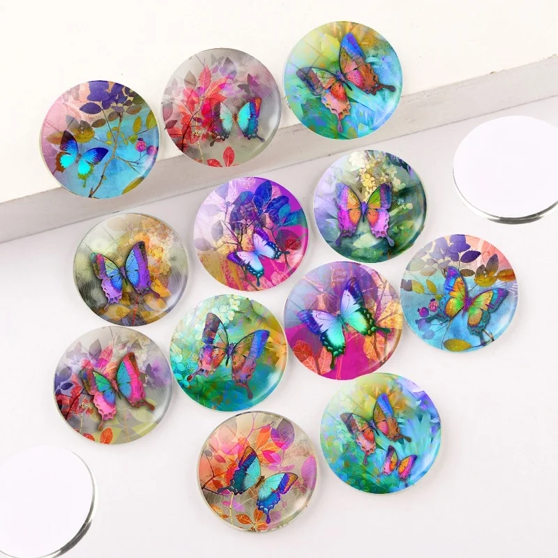 

12 Pcs Butterfly Glass Cabochon 25MM 20MM 16MM 12MM DIY Round Bead DIY Pendant Necklace Jewelry Making Supplies