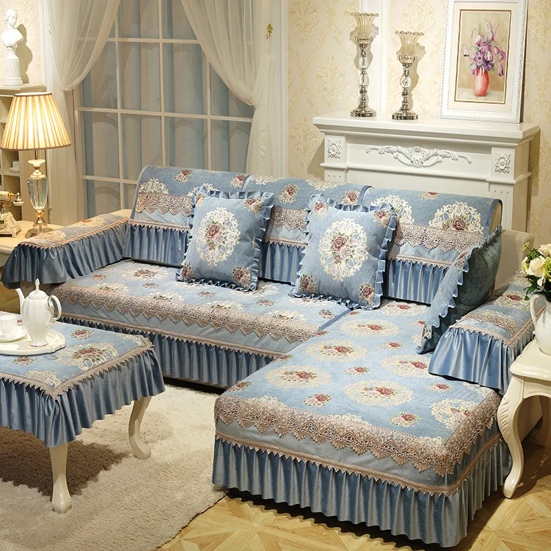 

2020 New European Flower Sofa Cover Lace Slip Resistant Slipcover Seat Pads Towel Furniture Protectors Home Textiles Almofadas