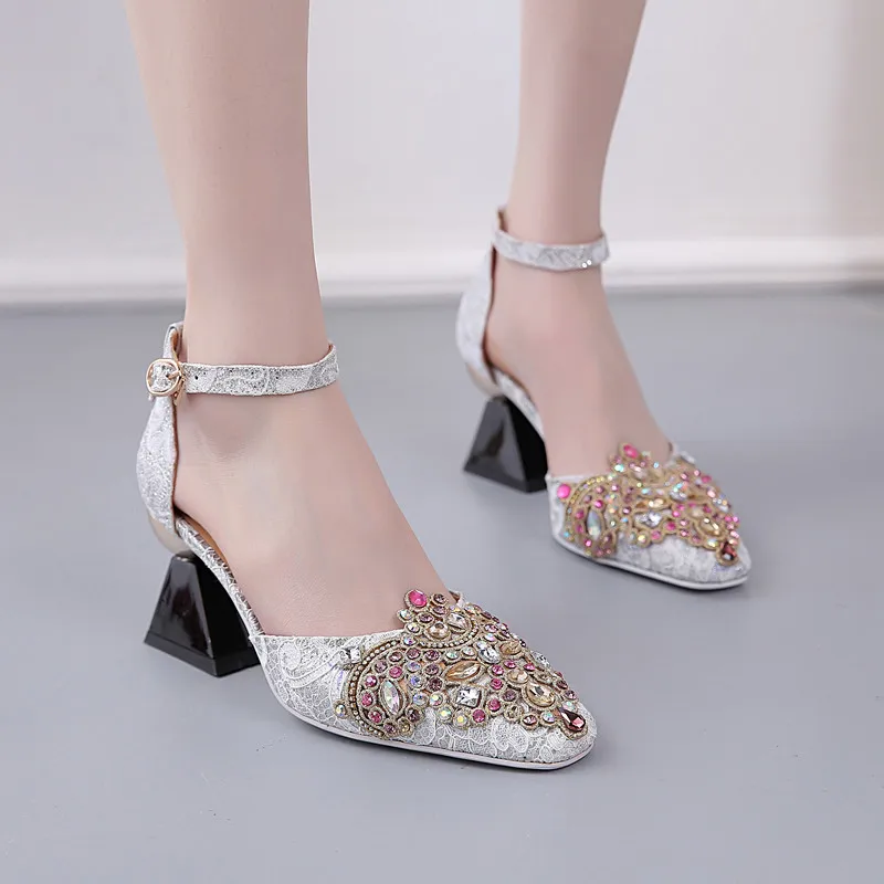 Женские Классические босоножки на высоком каблуке заостренный носок