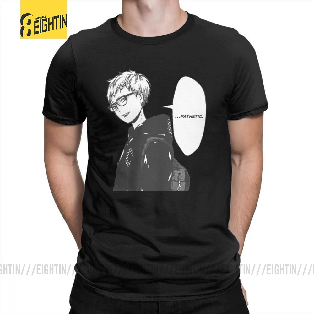 Футболки Haikyuu, футболки Tsukishima Kei, Классические летние футболки с коротким рукавом и круглым вырезом, хлопок, комиксы, футболки для мужчин, большие размеры - Цвет: Черный