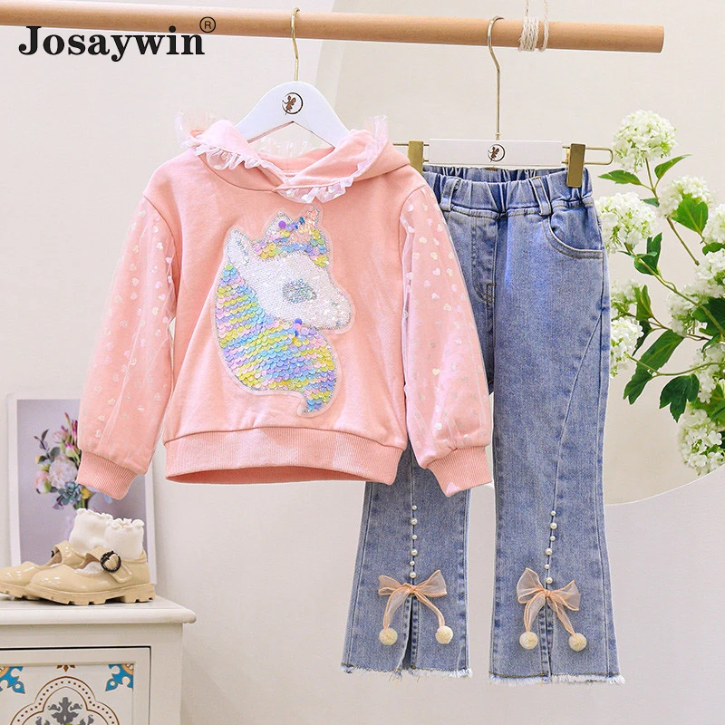 Autumn Winter Clothes Sets 2 Pieces Sets Girls Hoodie Jacket+Jeans Children Suits Kids Girls Casual Outfits Girl Clothes