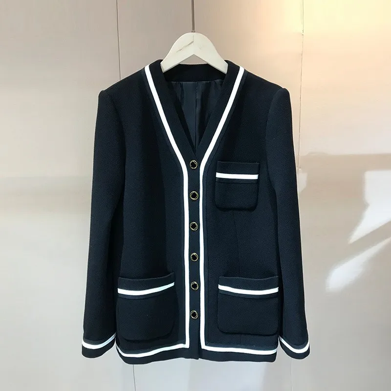 

2021 Spring Newest Top Quality French Designer Fashion Style Long Sleeve Black Wool Coats
