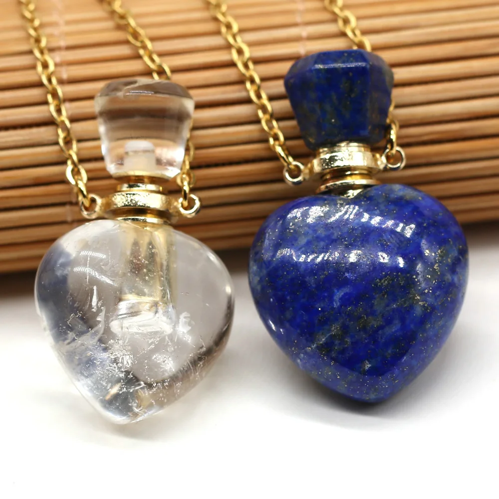 

Natural Stone Perfume Bottle Pendant Necklace Lapis Lazuli Perfumes Essential Oil Diffuser Vial Jewelry for Women Gifts 60 CM