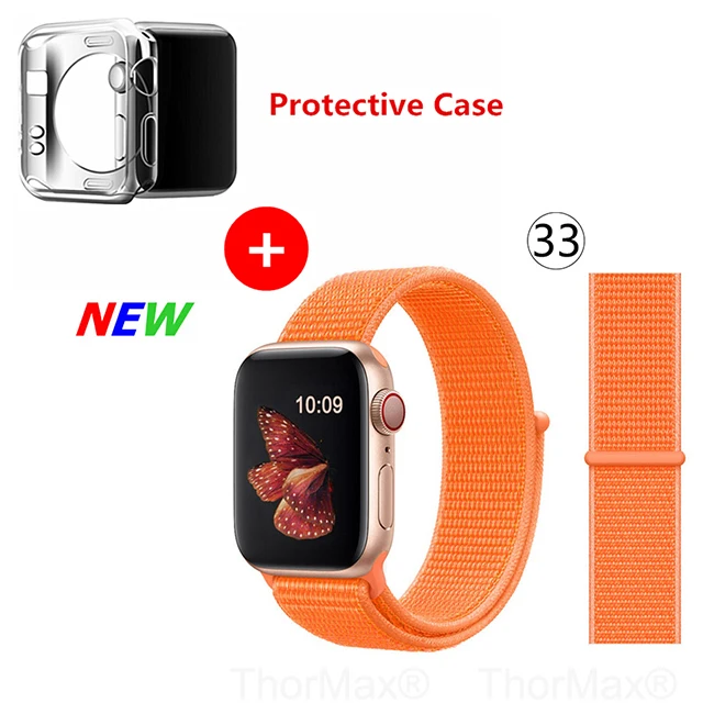 Нейлоновый спортивный бесшовный ремешок для наручных часов iwatch, 4 цвета, в полоску, легкий мягкий сплетенный ремешок для наручных часов Apple Watch 4 серии 3/2/1 38 мм 42 мм 40 мм 44 мм - Цвет ремешка: 33-Papaya