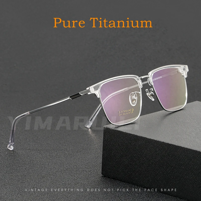 

YIMARUILI New Men's Retro Fashion Big Face Eyebrow Glasses Frame Ultra Light Pure Titanium square optical glasses frame 2311YJ