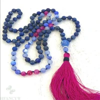 6mm lazuli aquamarine gemstone 108 beads mala necklace men wristband sutra cuff lucky wrist unisex tassel
