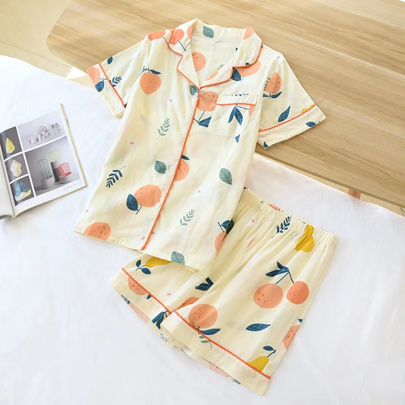 100% Cotton Pyjamas Women Short Sleeves Shorts Pajama Sets Ladies Cute Cartoon Print Japanese Simple Sleepwear Homewear Pijamas | Женская