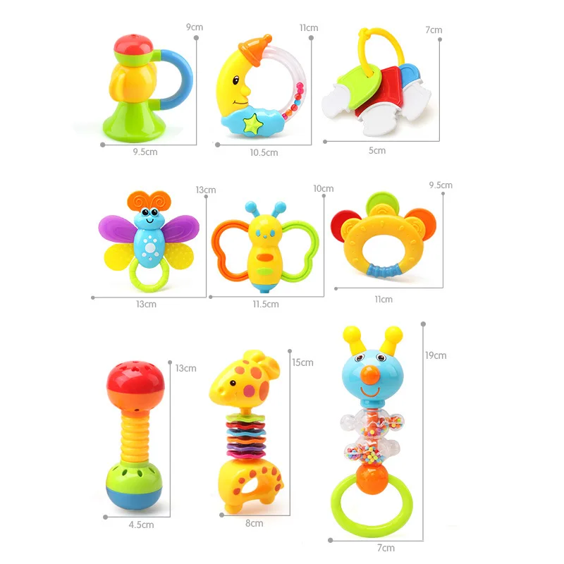 Newborn Bottle Rattle Toys 9 Pcs/Set Baby Puzzle Hand Bell Toy Set For 0-3 Years old Infant Early Educational Wrist |