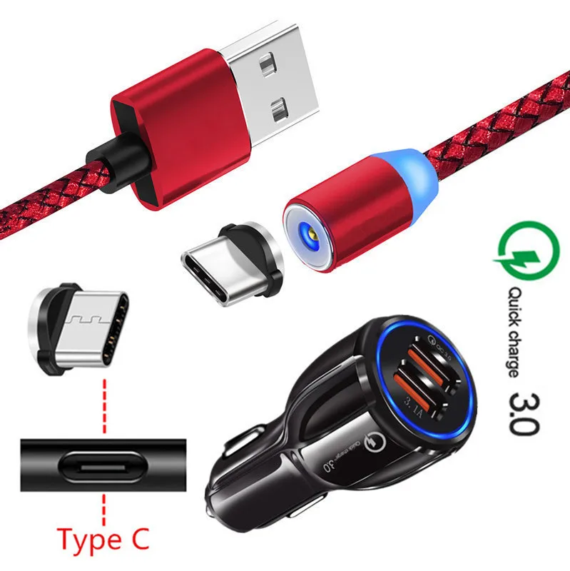Магнитный автомобильный кабель Type-C для Samsung galaxy A50 A20 M40 Xiaomi Mi9 Redmi Note 7 Nokia 8 1 OnePlus Pro QC