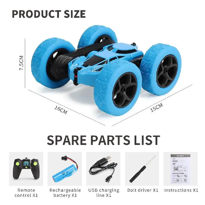 

Two-sided 360 twist stunt car 2.4g battery-charged, fall-resistant light children remote control car