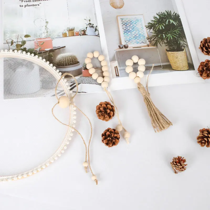 

5 / PCS European and American pastoral style handmade straw beads hemp rope tassel napkin ring buckle