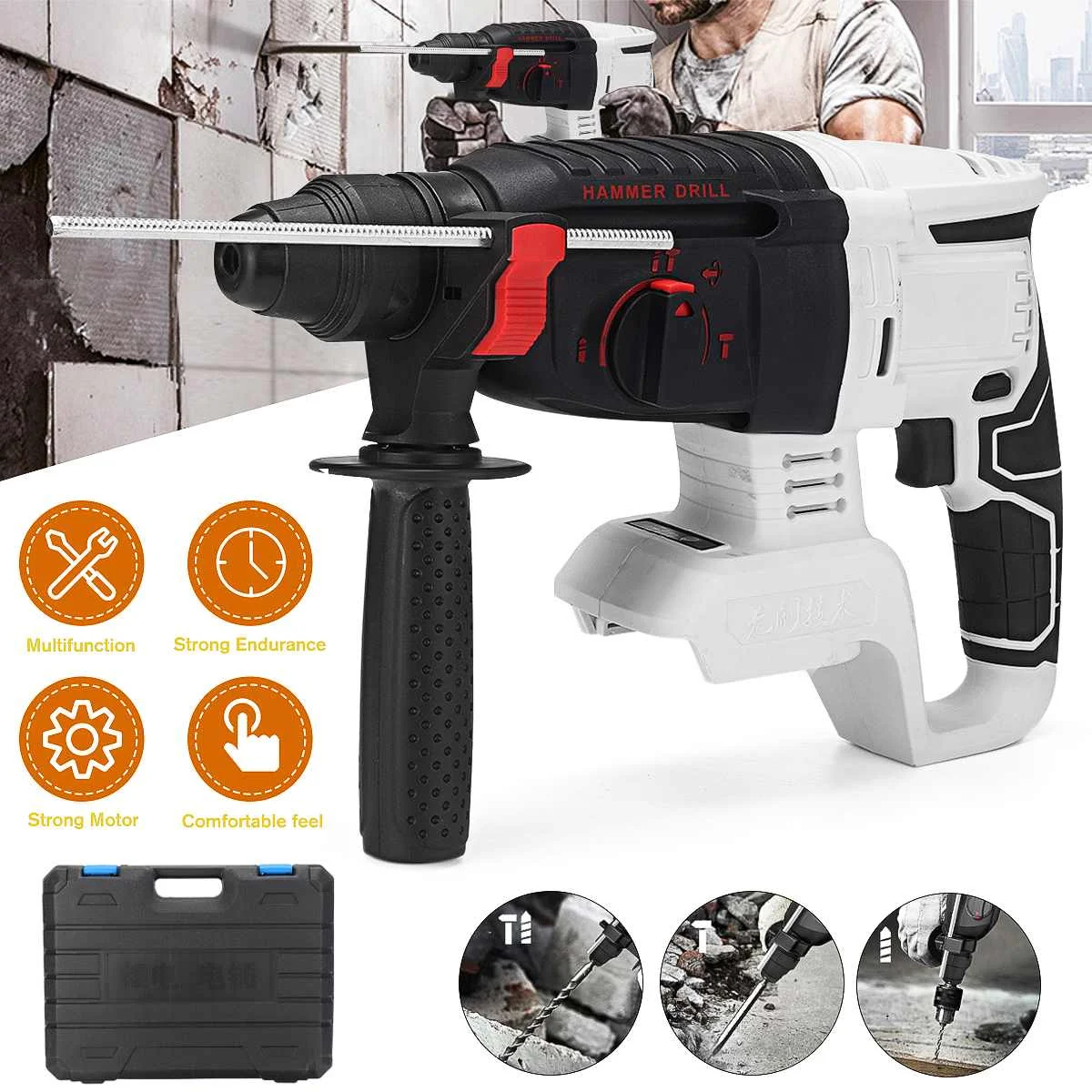 

18V Multifunctional Brushless Rotary Hammer Drill Screwdriver Power Tools With Auxiliary Handle Demolition Impact Hammer Drill