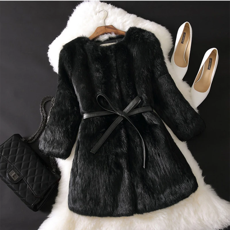 Женское меховое пальто теплое зимнее с кроличьим мехом D190828 2019 | Женская одежда