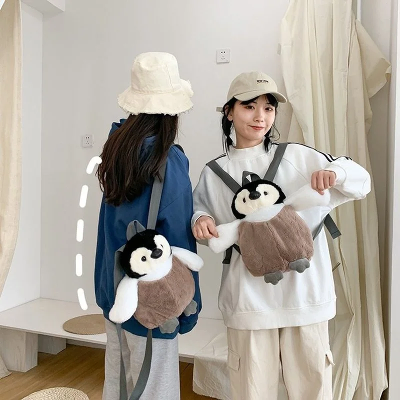 Cute Penguin Plush Backpack Women Cartoon Bag Student Schoolbag Girls Birthday Gift Soft Casual Travel Small Bag Korean Style