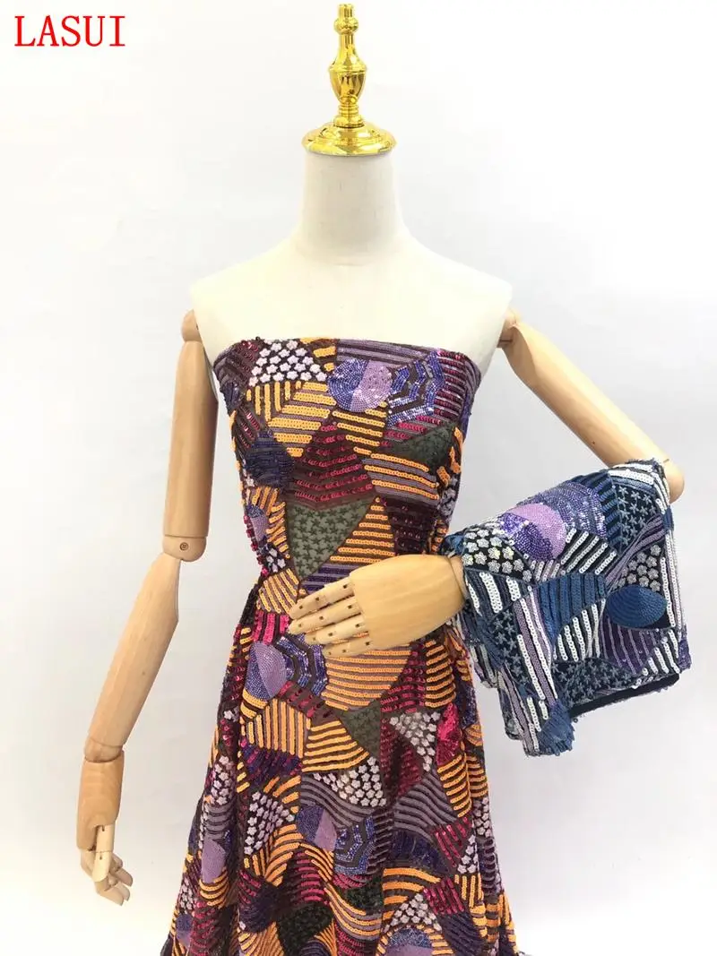 1 ярд ярких творческих блесток вышивка кружевная ткань для платьев костюмов