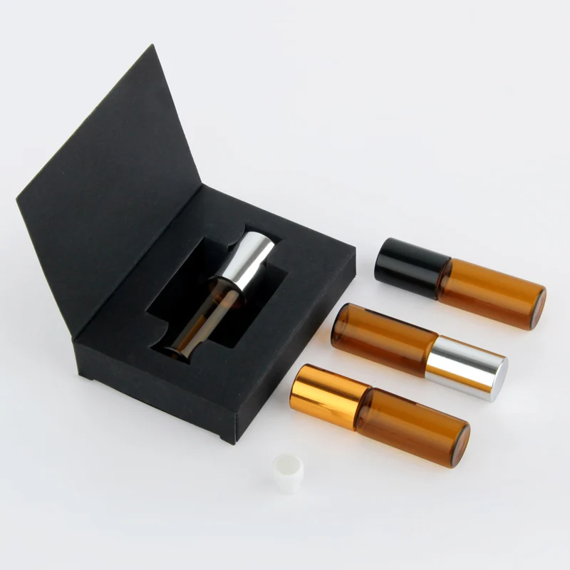 50 шт./лот 5 мл Янтарный мини флакон для духов упаковочная коробка стеклянный рулон