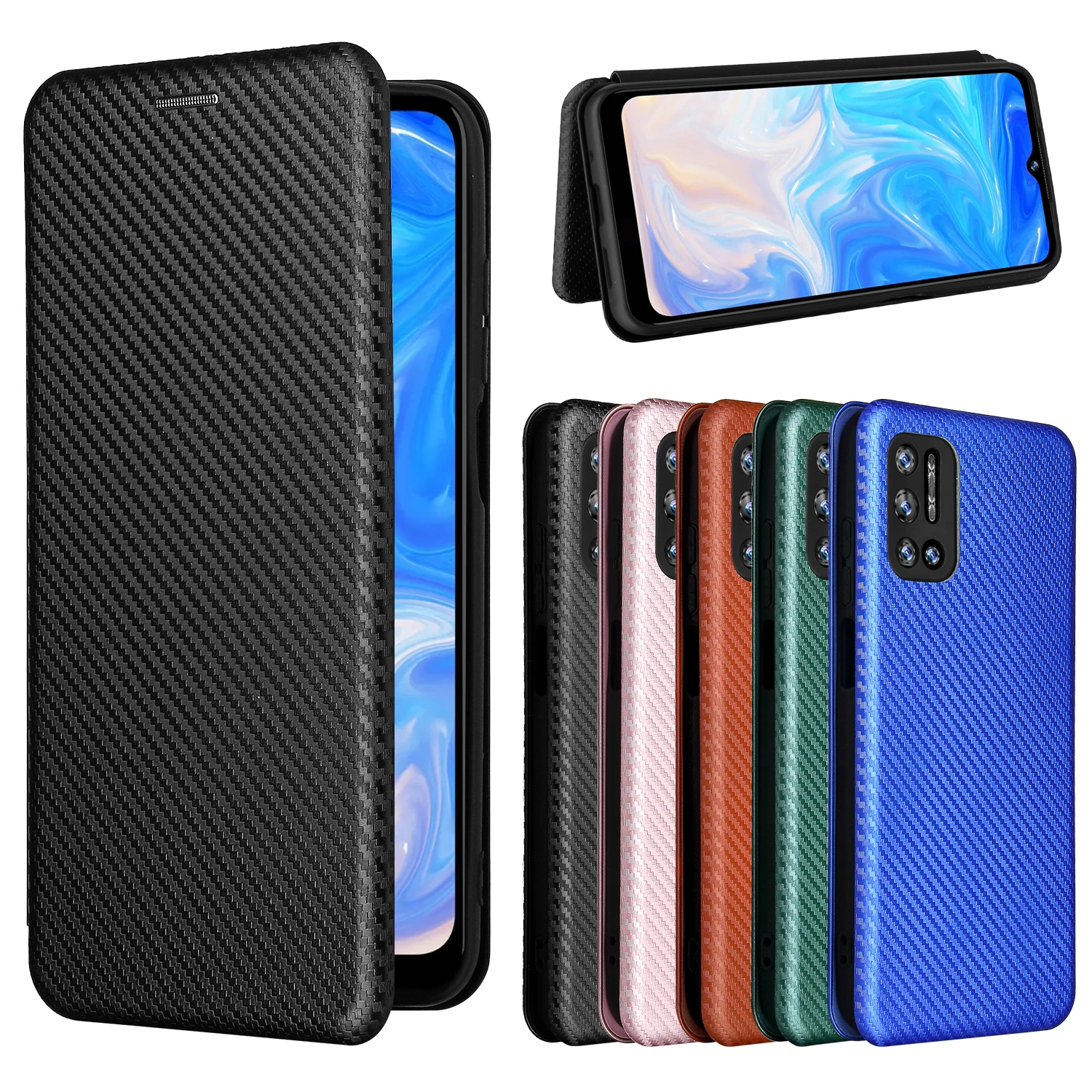 

Чехол Для Doogee N40 Pro, кожаный чехол-книжка из углеродного волокна Для Doogee N40 Pro N40Pro, деловой Магнитный кошелек с отделением для карт, тонкий Чехо...