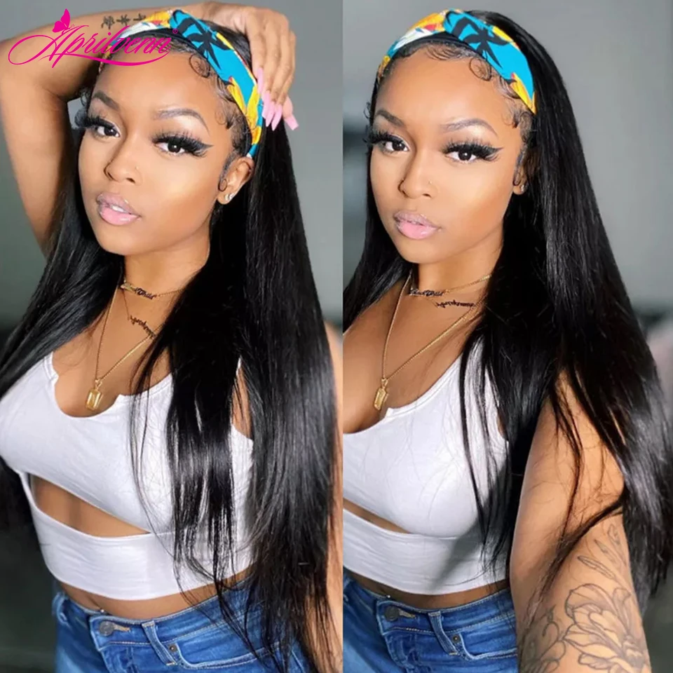 Aprilvenn 180 Density 26 28 30 Inches Straight Headband Human Hair Wigs Glueless Human Hair Wigs Lace Front Wigs for Black women