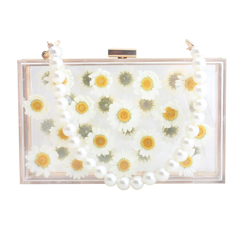 

GW Stylish see-through Daisy acrylic box bag crossbody bag chain shoulder messenger bag lady designed clutch