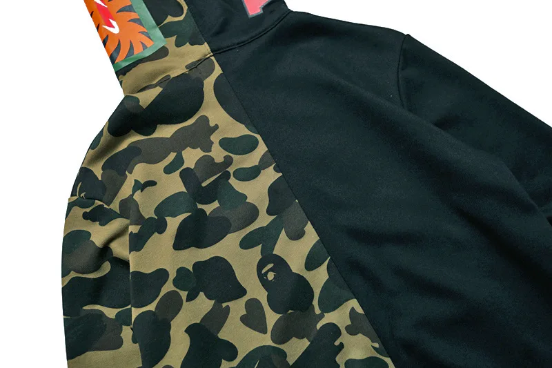 

BAPE Japanese tide brand shark hoodie stitching camouflage lovers zipper hooded high-quality jacket