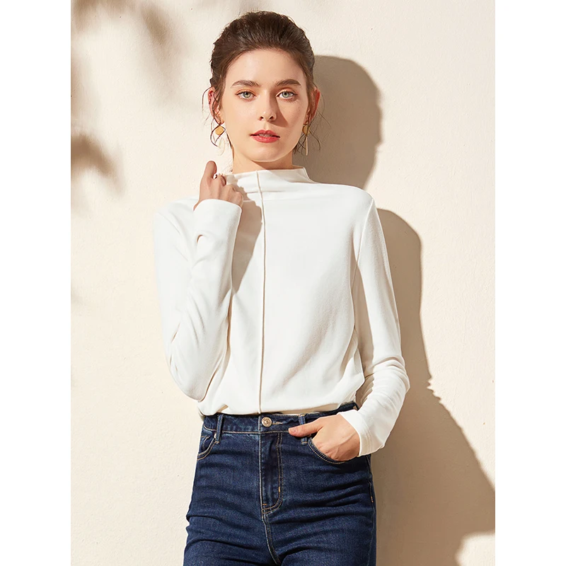 Женская утепленная футболка Meizan белая толстовка с воротником-стойкой начесом на